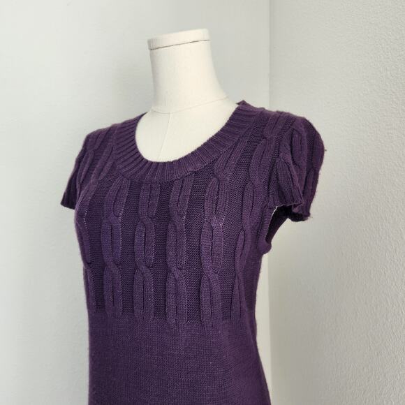 Y2K She's Cool Purple Cable Knit Sweater Dress Short Sleeve Whimsigoth Winter S - Picture 2 of 11